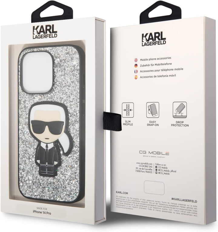 Karl Lagerfeld KLHCP14LGFKPG Hülle für iPhone 14 Pro 6,1" hardcase Silber/Silver Glitter Flakes Ikon