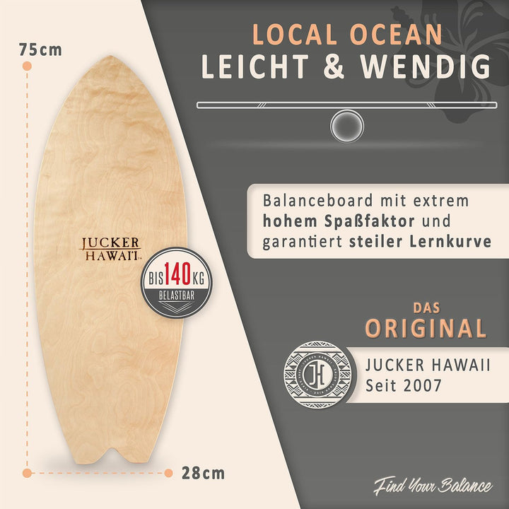 JUCKER HAWAII Balanceboards aus Echtholz mit Korkrolle - Balance Board & Indoor Surfboard Trickboard