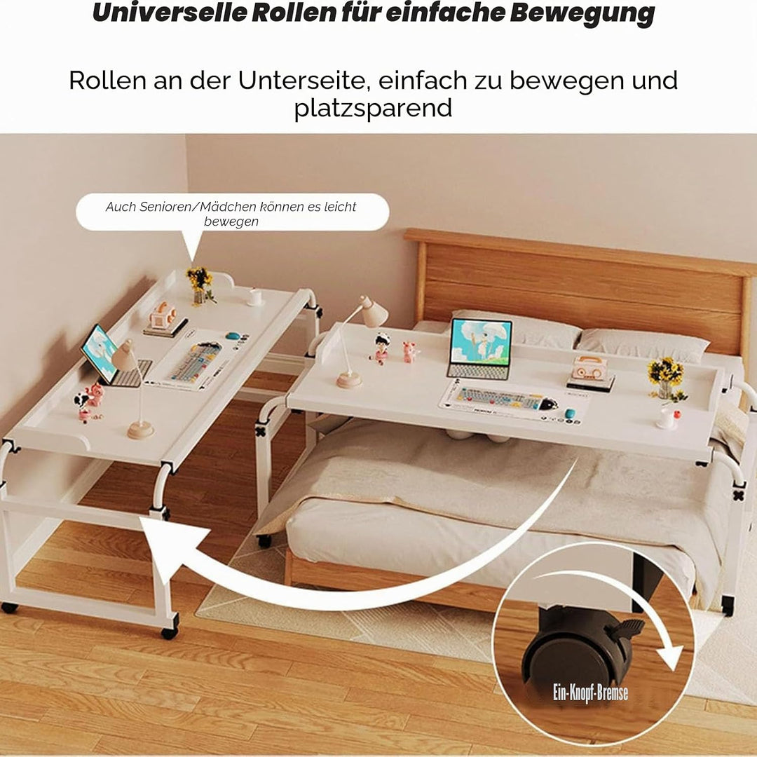 GLHKFBD Über-Betttisch Beistelltische fürs Wohnzimmer,Bett-Computertische mit Rädern，45.28"-82.68" l