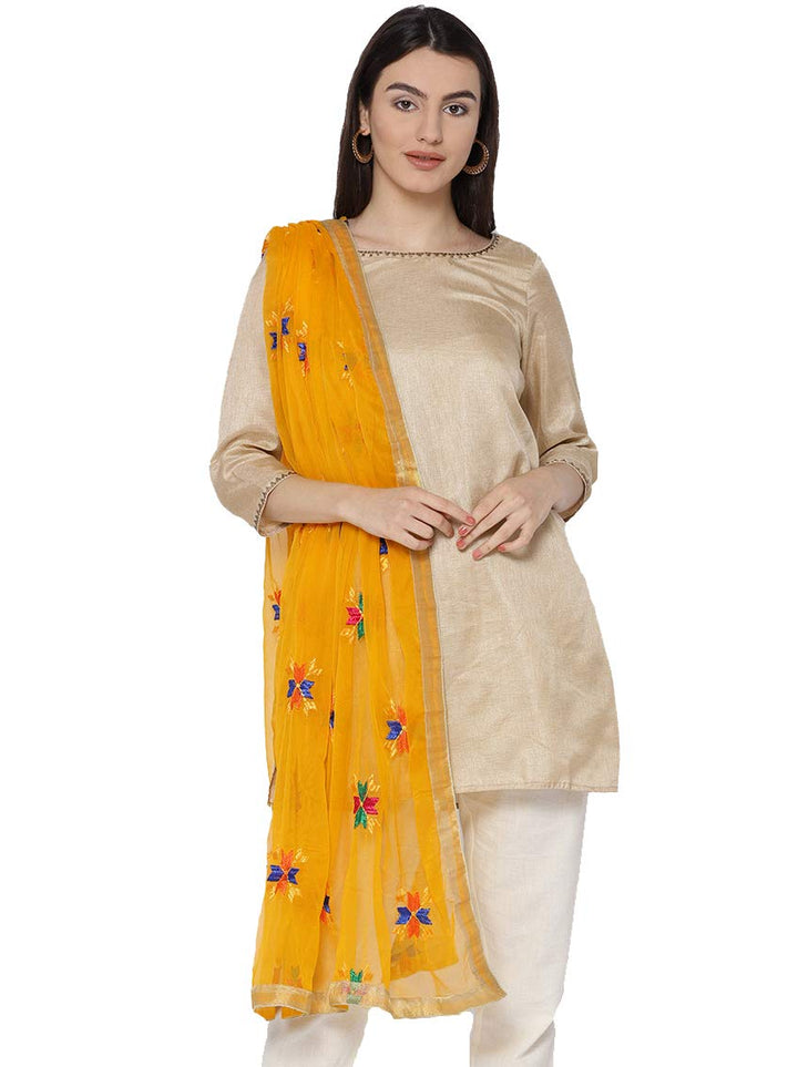 Weavers Villa Damen-Schal, indisches Handwerk, Dupatta, bestickt L Gelb, L Gelb