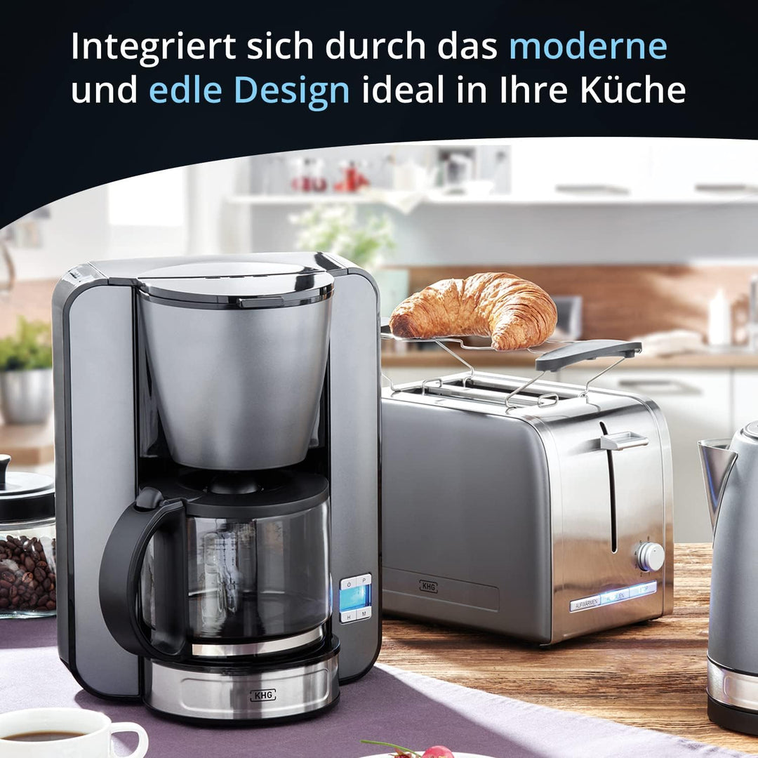 KHG Kaffeeautomat KA-124 (GE) aus Metall in grau, Kapazität für 12 Tassen, mit Glaskanne 1,5 Liter,