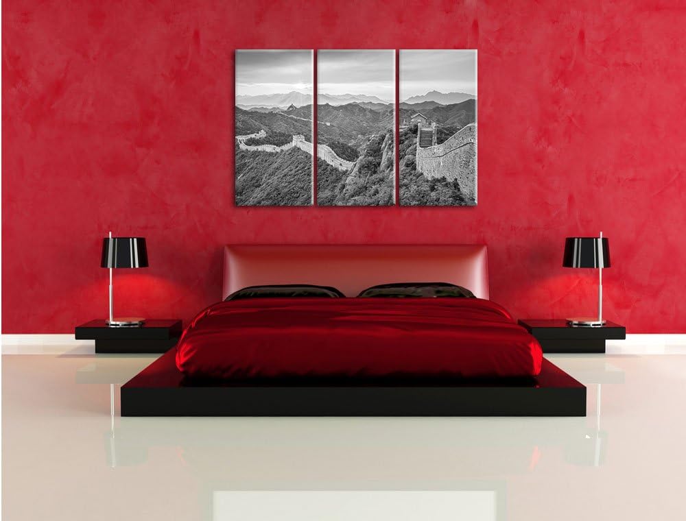 Pixxprint Chinesische Mauer Kunst B&W als Leinwandbild 3 teilig/Grösse: 3 Teilig (120x80) / Wandbild