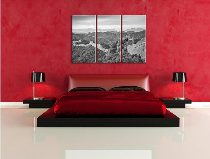 Pixxprint Chinesische Mauer Kunst B&W als Leinwandbild 3 teilig/Grösse: 3 Teilig (120x80) / Wandbild