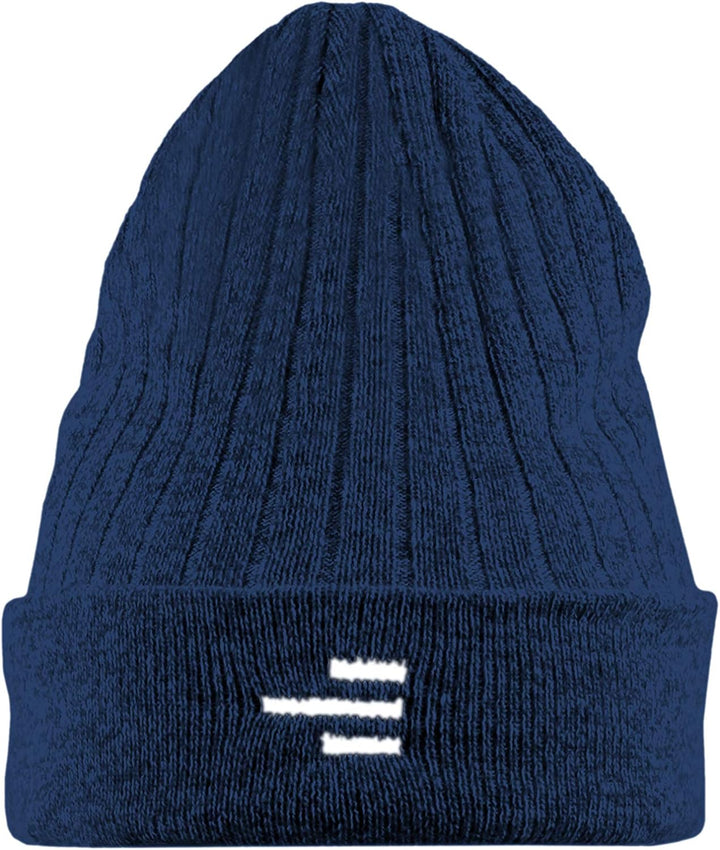 R-evenge Marineblaue Mütze mit Rippenbündchen und weissem Logo, Mütze mit Fleece innen, Marineblau,