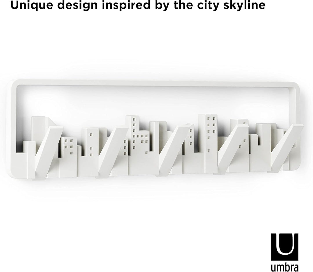 Umbra Skyline Garderobenhaken - Moderne und Platzsparende Garderobenleiste mit 5 Beweglichen Haken f