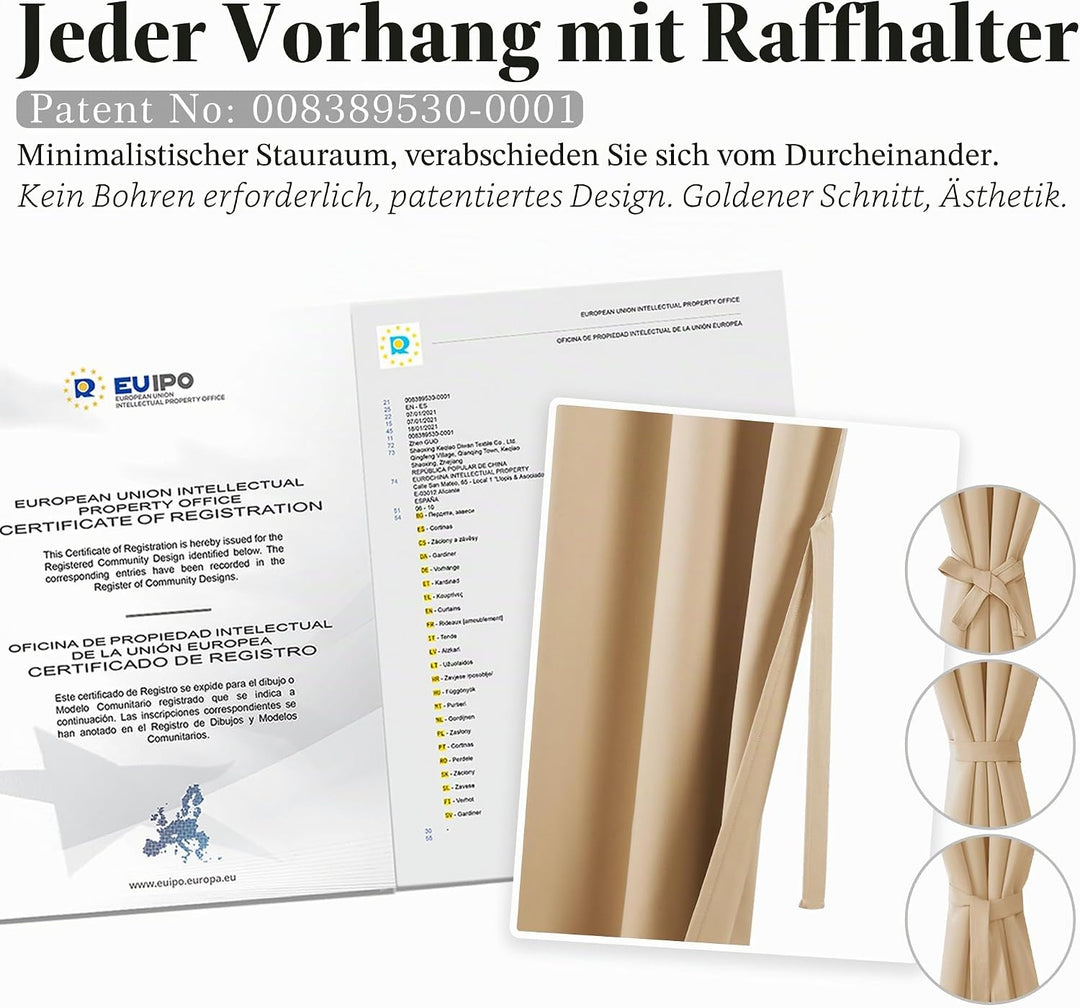 Hiasan Verdunklungsvorhänge Gardinen mit Ösen,Beige Blickdicht Vorhänge,2 Stück,117 x 137 cm (Breite