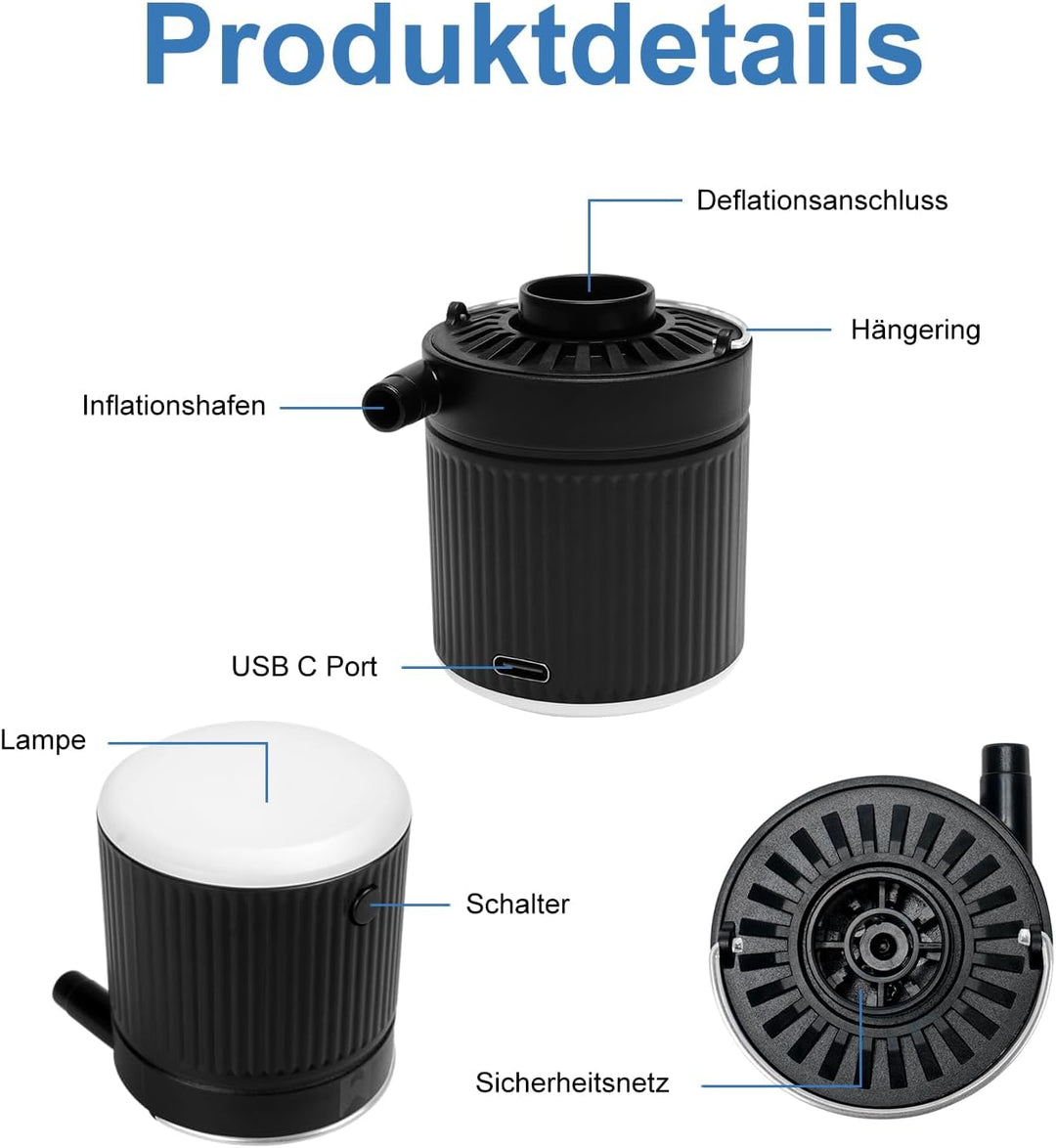 Elektrische Luftpumpe, Tragbare Multifunktion Mini Pumpe zum Inflate und Deflate, mit Wiederaufladba