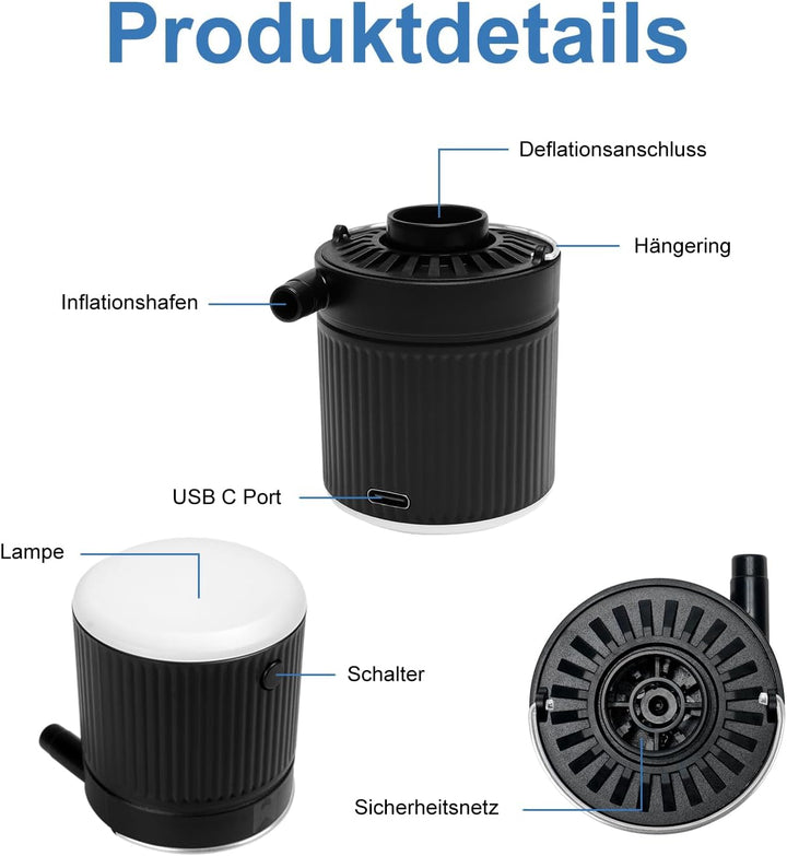 Elektrische Luftpumpe, Tragbare Multifunktion Mini Pumpe zum Inflate und Deflate, mit Wiederaufladba
