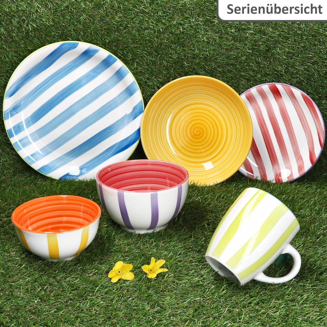 MamboCat Summer Stripes 6er Set Suppenteller I 600ml I Steingut-Teller mit bunten Streifen für 6 Per