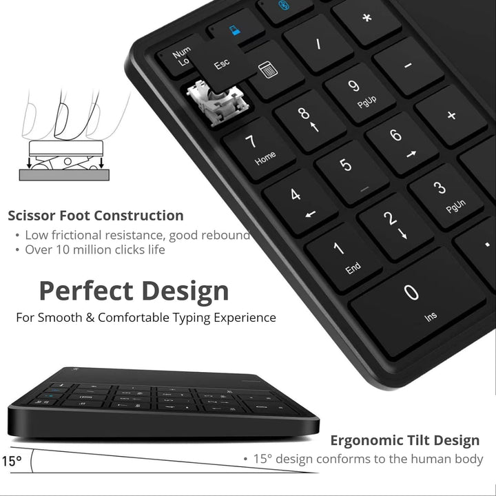 Cuifati Bluetooth Wireless Number Pads, 2 in 1 22 Keys Wireless Numeric Keypad mit Touchpad, Support