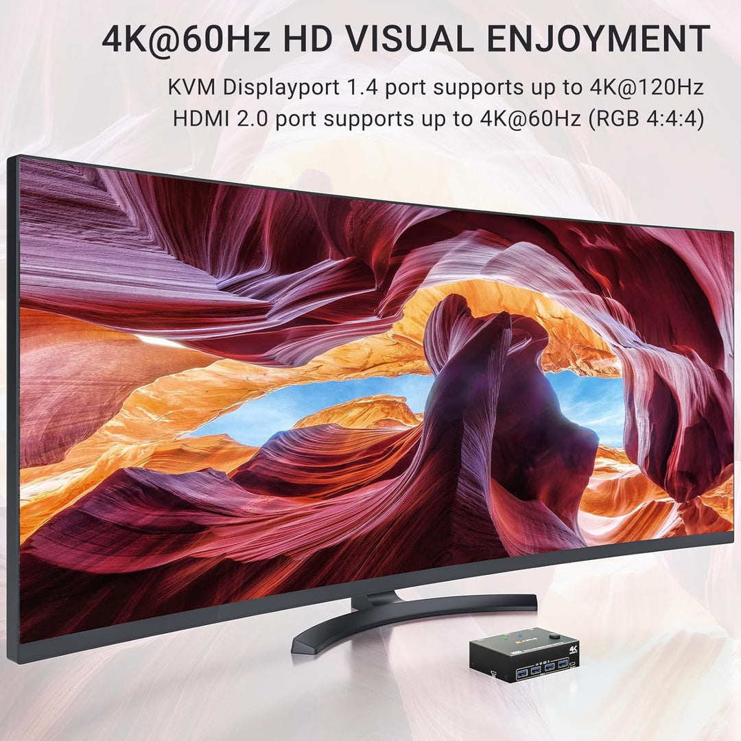 KVM Switch 2 PC 2 Monitore DP HDMI, USB 3.0 Dual Monitor KVM Switch Displayport HDMI Teilen 4 USB 3.