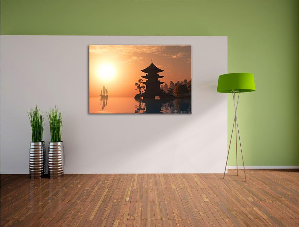 Chinesisches Haus am See, Format: 100x70 auf Leinwand, XXL riesige Bilder fertig gerahmt mit Keilrah