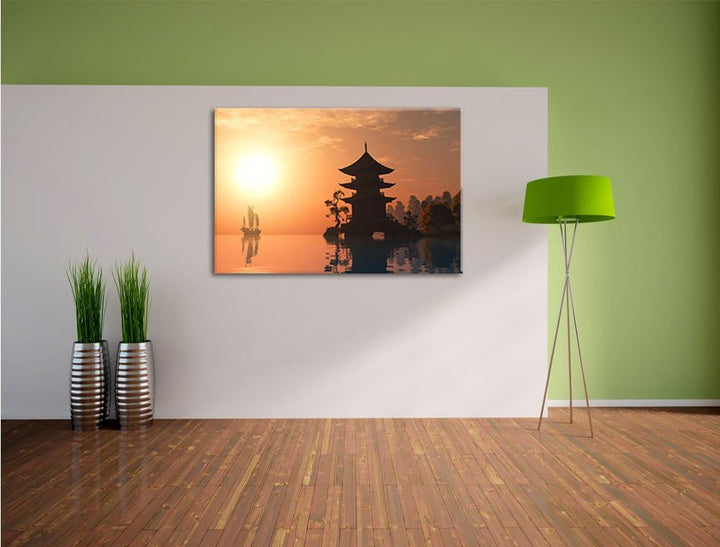 Chinesisches Haus am See, Format: 100x70 auf Leinwand, XXL riesige Bilder fertig gerahmt mit Keilrah