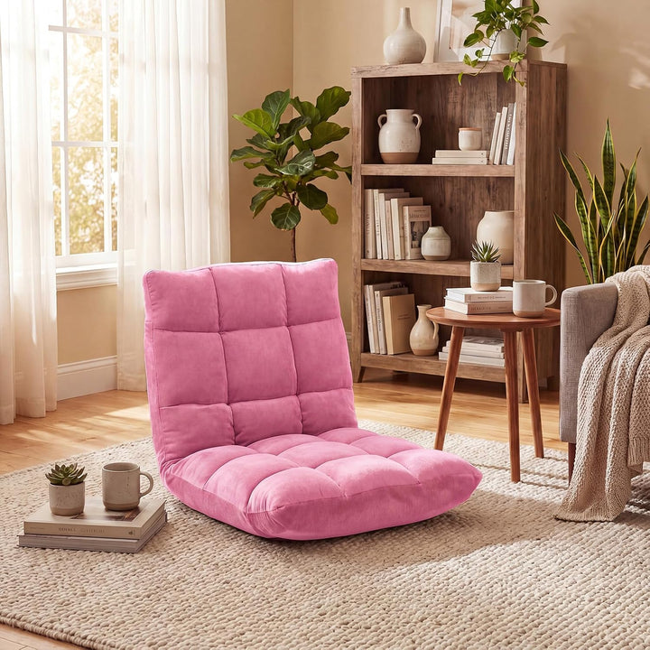 RELAX4LIFE Bodenstuhl klappbar, Bodensessel mit Liegefunktion (Rosa) | Bodensitz mit Verstellbarer R