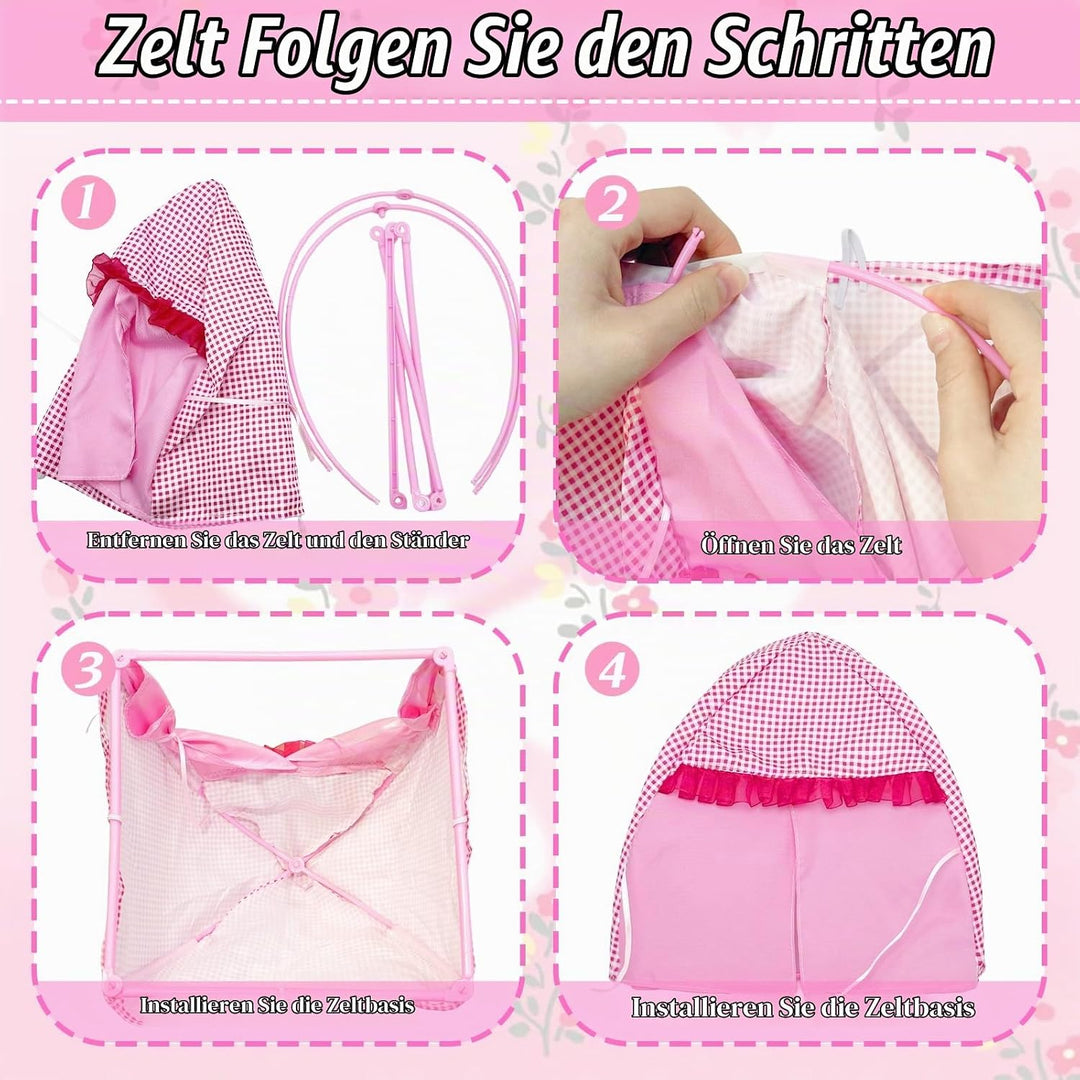 28 Stück PuppenKleidung Camping Sets Kompatibel mit Barbie, 11.5 Inch Puppe Zubehör 1 Puppenzelt 1 P