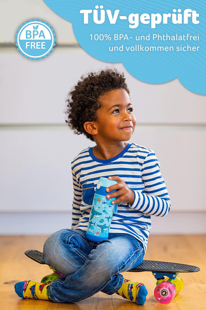 Jarlson® Trinkflasche Kinder Edelstahl Charli mit Strohhalm - Thermosflasche 350ml - TÜV geprüft - B