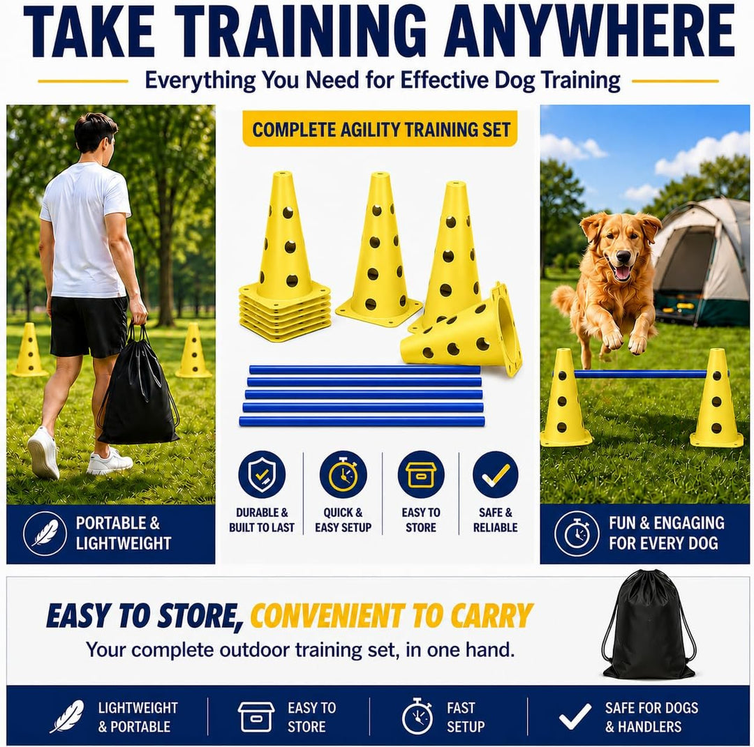 Agility Set Hunde mit 6 Hürden, Cavaletti Hund Trainingsset, 12 Verstellbare Stangen & 12 Pylonen mi
