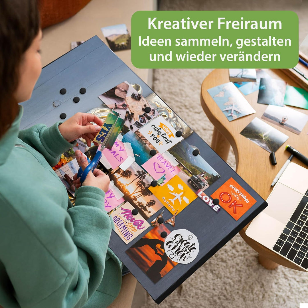 banjado Magnettafel schwarz 78 x 37cm / Magnetwand Metall/Magnetpinnwand als Memoboard/Pinnwand Magn