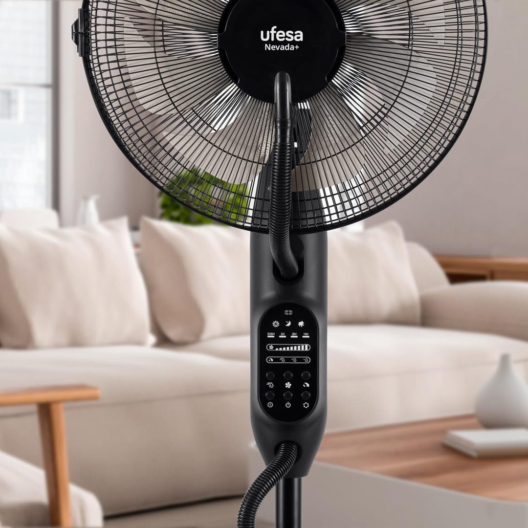 Ufesa Mist Fan VNDC Vernebler Ventilator, Ultra Silent, Fernbedienung, 3 Modi, Timer, 9 Geschwindigk