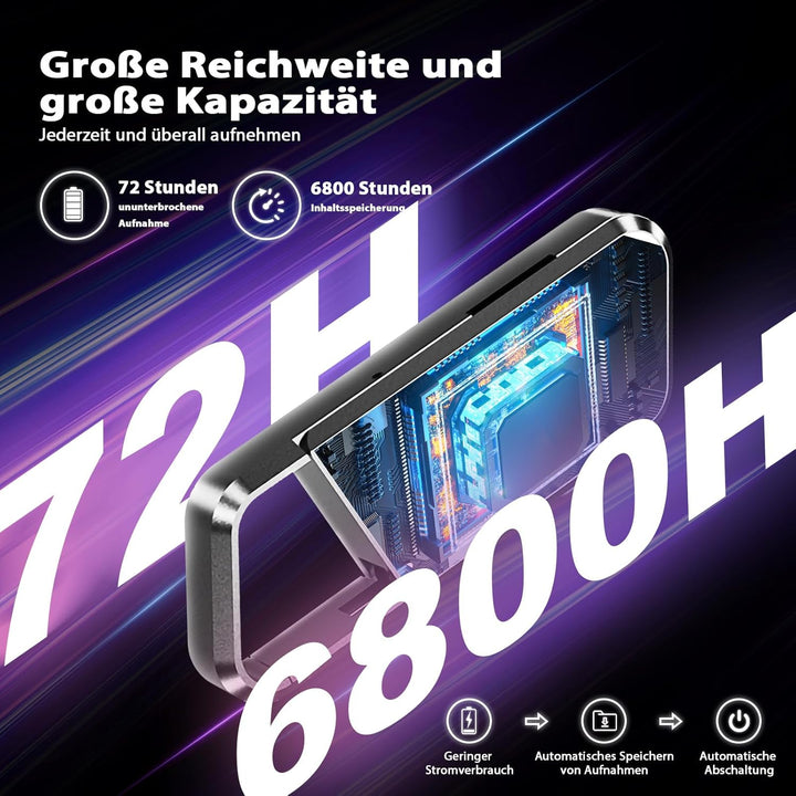 72GB Diktiergerät mit Spracherkennung –Aufnahmegerät, Mobile Rekorder mit DSP5.0 OTG-fähig, 6800h In