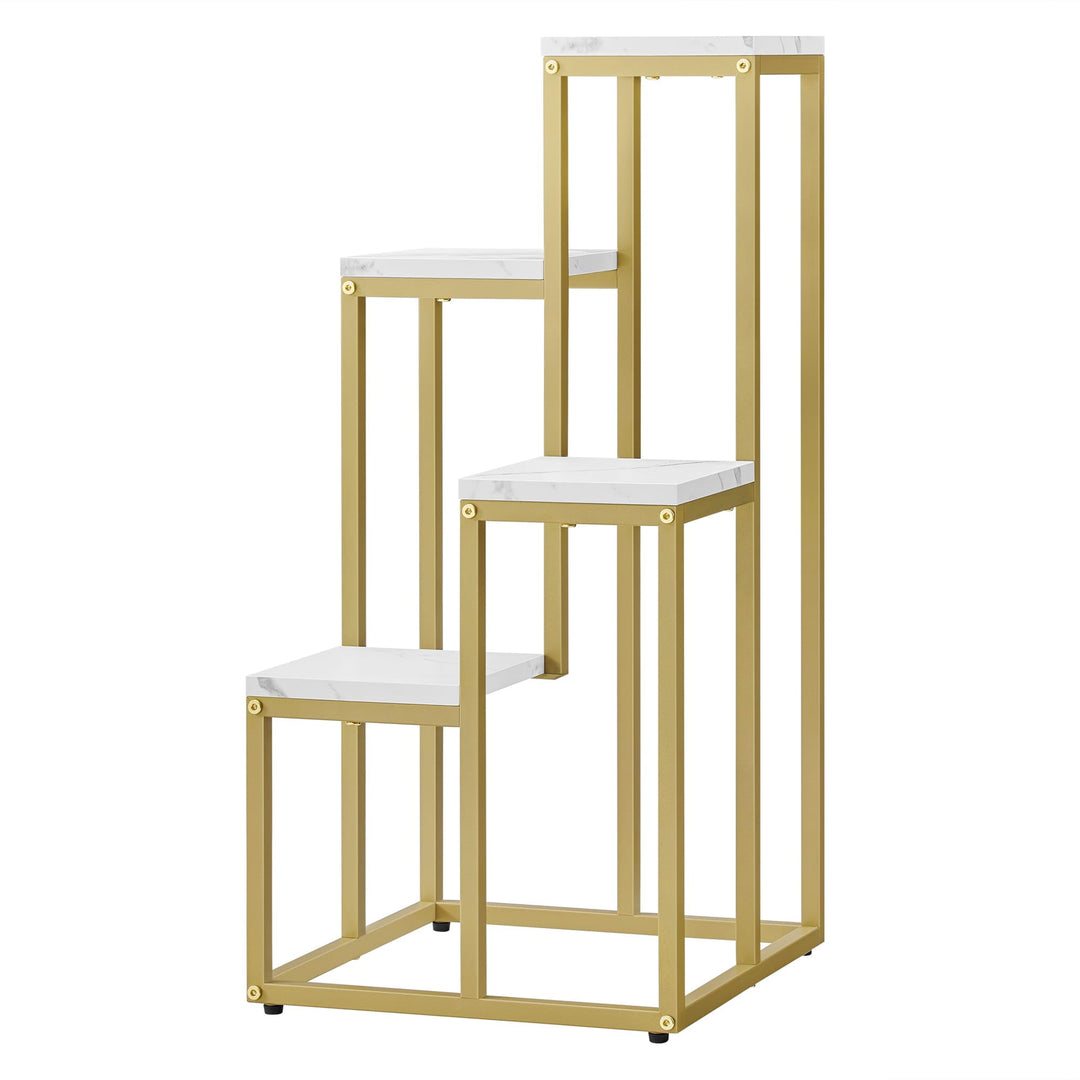 Home Collective Blumentopfregal mit 4 Ebenen in Marmor mit goldenen Beinen für Wohnzimmer Schlafzimm