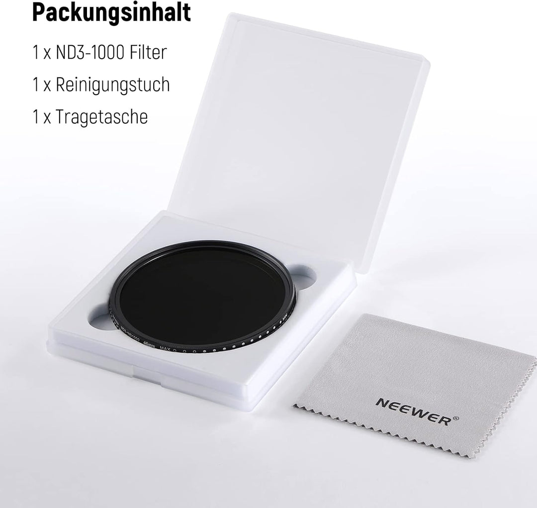 NEEWER 46mm Variable ND Filter ND3-ND1000 (1,5-10 Begrenzte Stops) Variabel Graufilter optischem HD