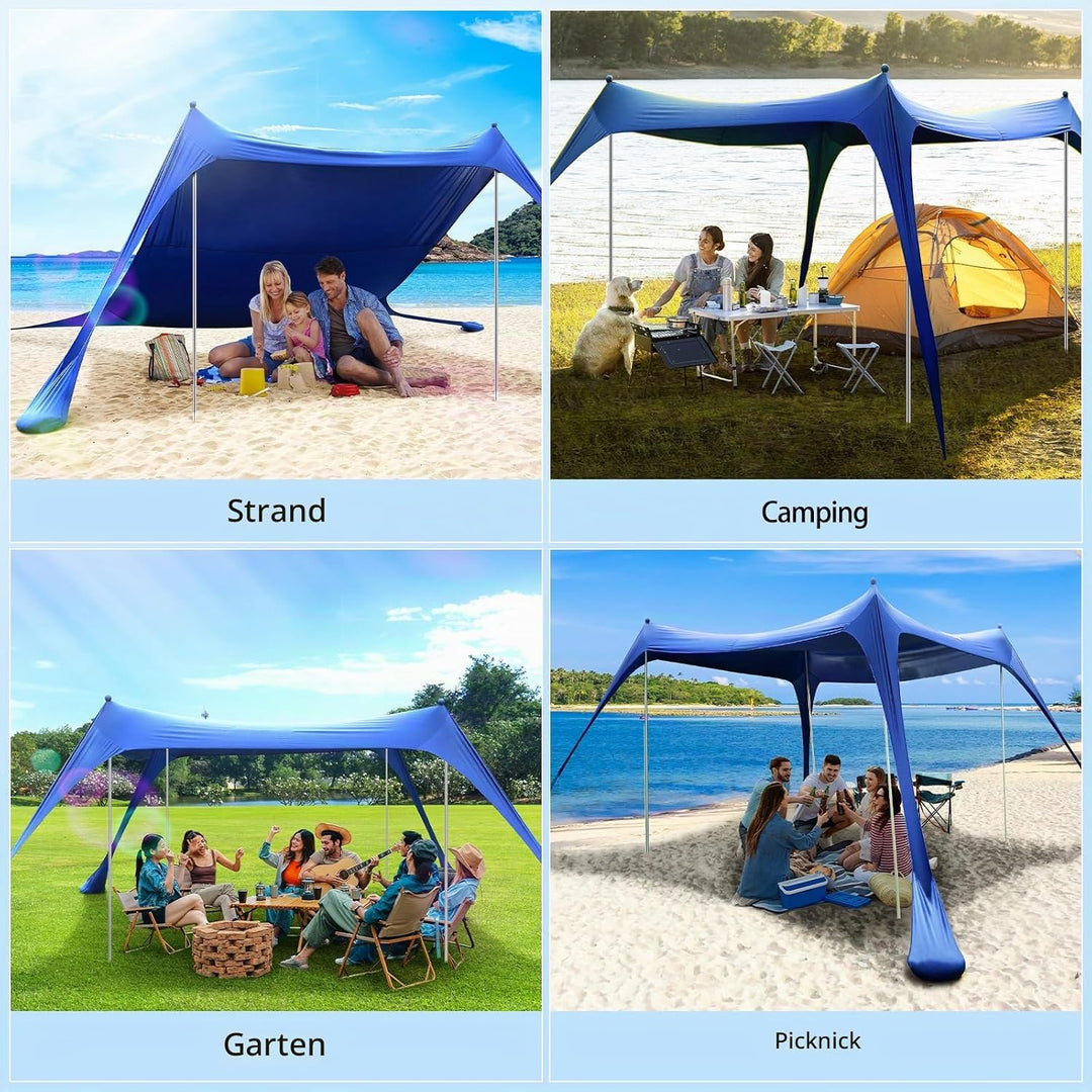 Sportneer Strandmuschel UV Schutz, Strandzelt 3m x 3m x 2m High UPF50+ mit 4 Alustangen 4 Sandsäcken
