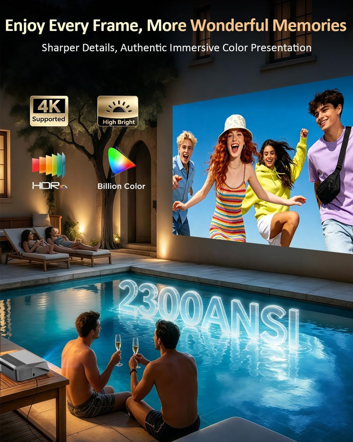 Smart Beamer 4K Wlan Bluetooth NFC, HDR LED Ultra HD 4K Beamer Heimkino Gaming 2300 ANSI Tageslicht,