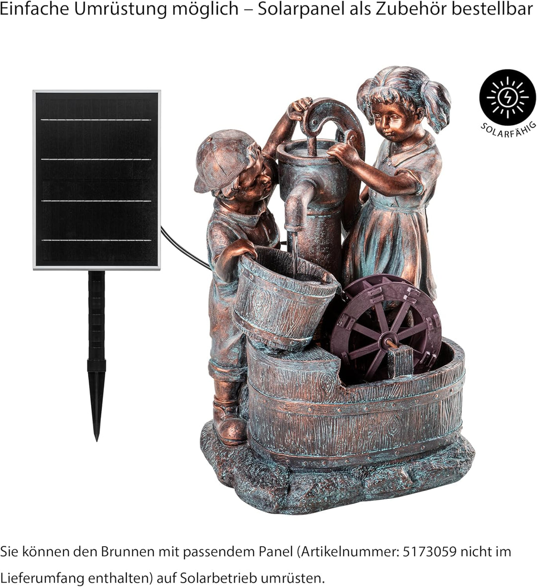 Dehner Gartenbrunnen Lea und Leon mit LED Beleuchtung, ca. 68.5 x 45 x 35 cm, Polyresin, grün/blau/b