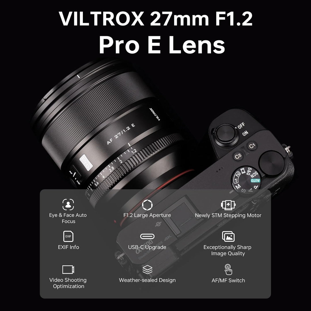 VILTROX 27mm F1.2 Pro E Mount Objektiv, 27mm f/1.2 Autofokus Grosse Blende APS-C Prime Objektiv, Kom
