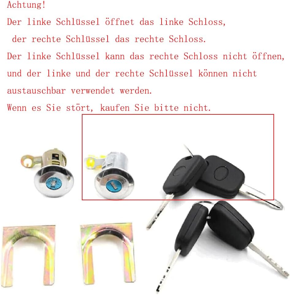 VHEUHZ Türschloss Nuckel kompatibel mit Citroen C1 Peugeot 107 Aygo Zylinder Türschliesszylinder Sch