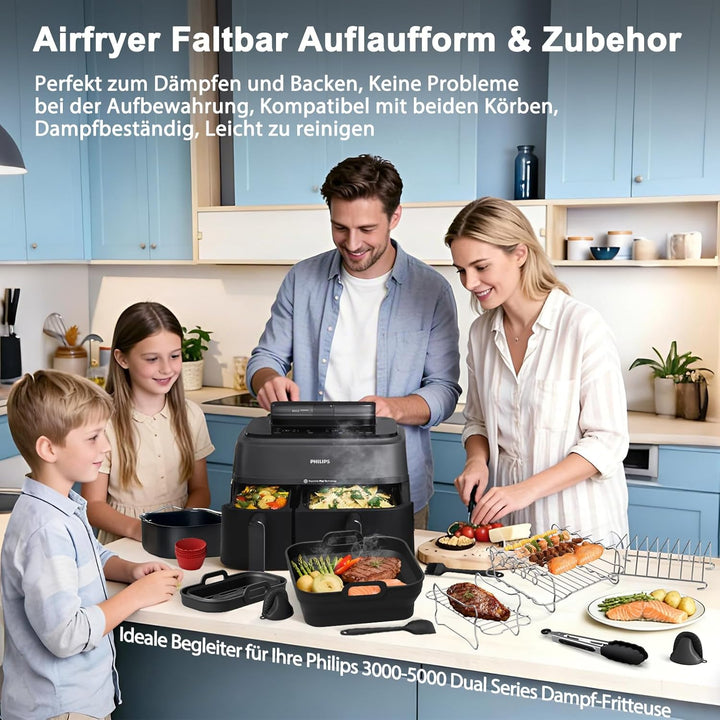 Heissluftfritteuse Zubehör für Philips Airfryer 3000-5000 serie 9L, Faltbar Silikonform Heissluftfri