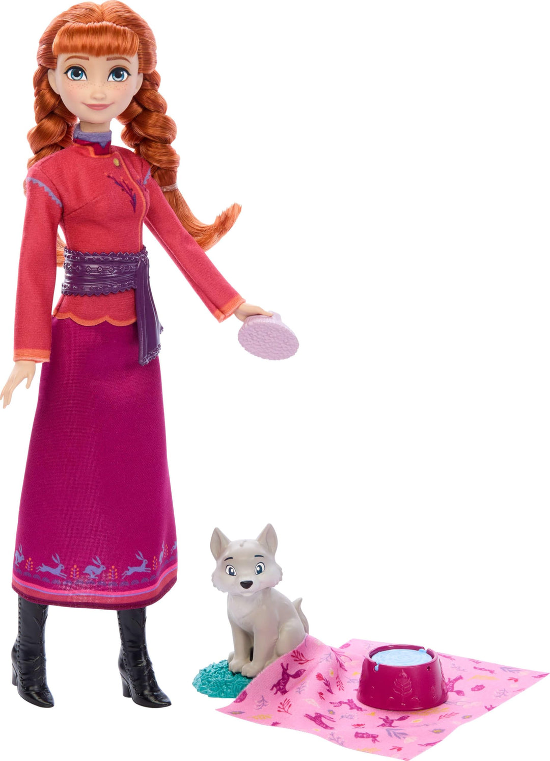 Mattel Disney Die Eiskönigin Anna-Modepuppe und Wolfsjunges-Figur mit 4 Zubehörteilen, einschliessli