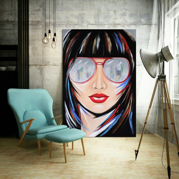 Monica Mirafiori I 100% HANDGEMALT I Gemälde ... mit Brille 90x60cm | Gemälde Handgemalt | Acrylgemä