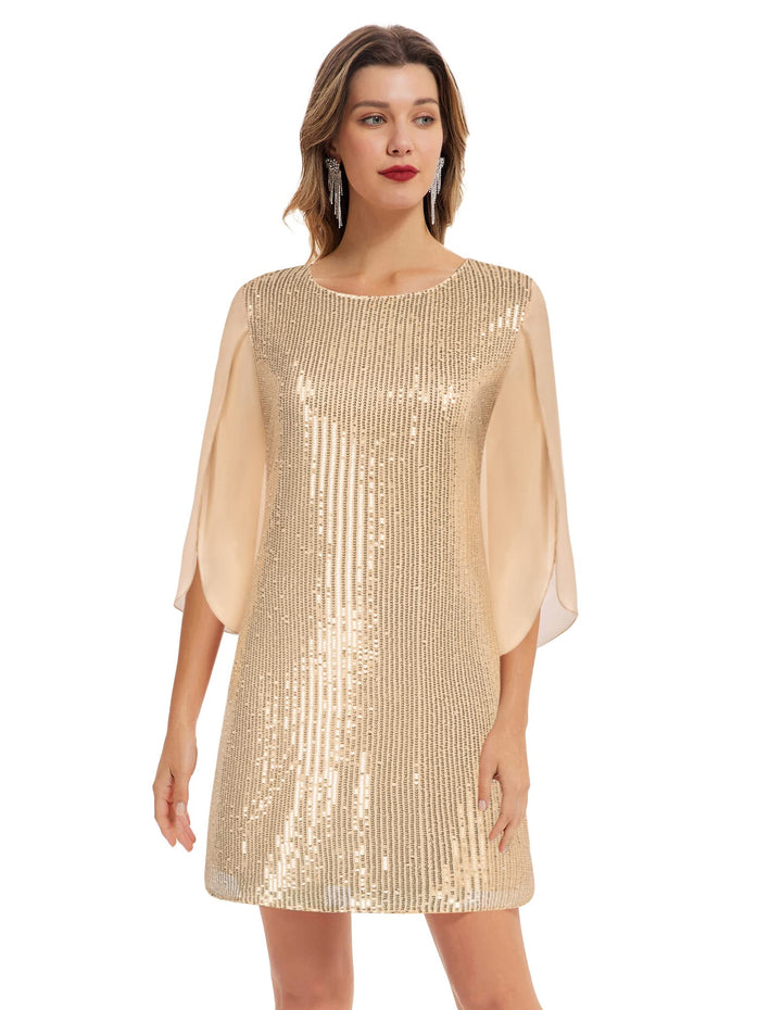 GRACE KARIN Damen Pailletten Kleid 3/4 Ärmel Party Cocktailkleid Club Glitzer Kleid Vintage MidiKlei