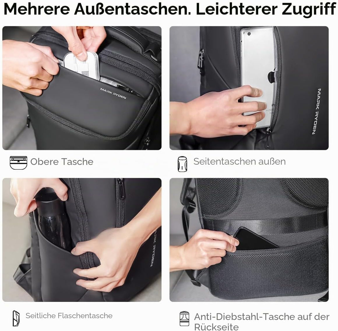MARK RYDEN Grosse Kapazität Laptop Rucksack mit USB 17.3 Zoll/15.6 Zoll für Männer Multifunktionsruc