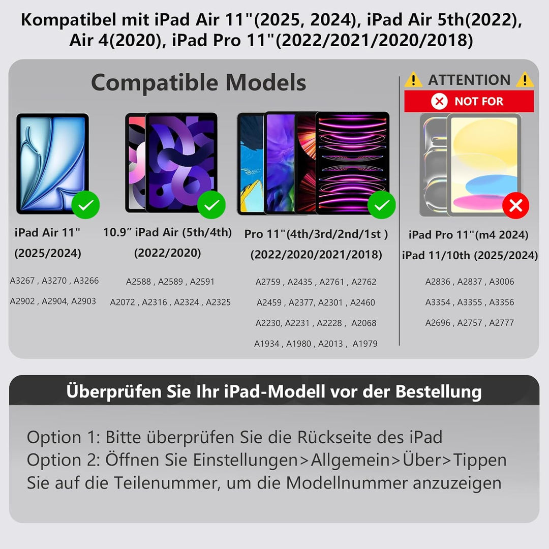 Magic Keyboard für Air 11 Zoll (M2 2024/M3 2025)&iPad Pro 11“ (1st/2nd/3rd/4th) und 10.9“ Air 5/4th