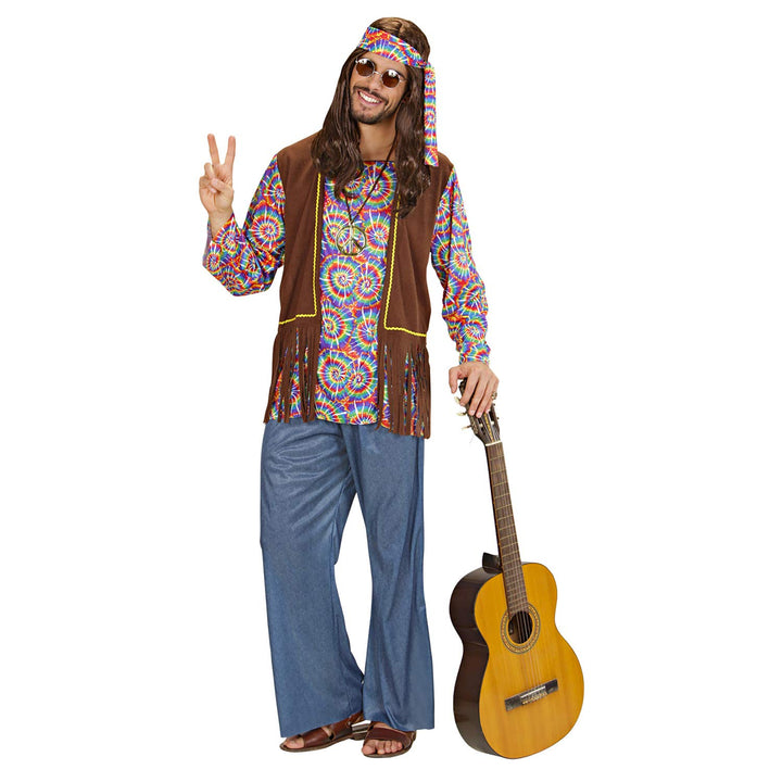 "PSYCHEDELIC HIPPIE MAN" (shirt with vest, pants, headband, necklace) - (XXL), XXL