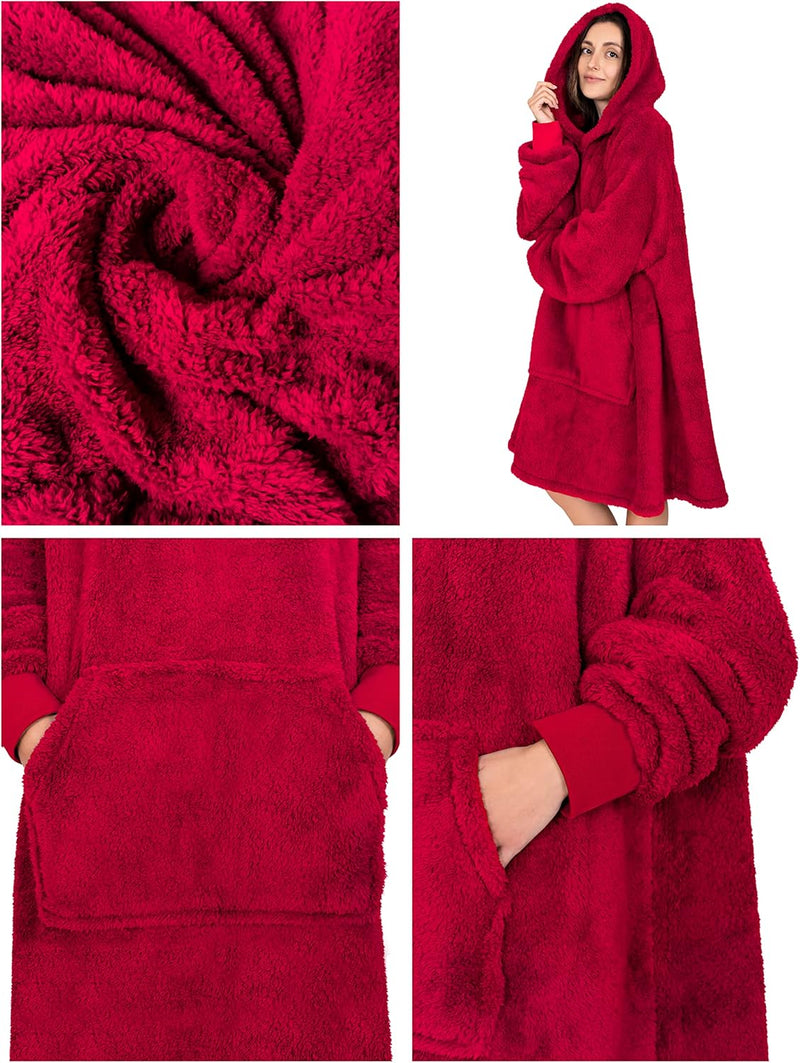 Gräfenstayn® Flauschige Sherpa Hoodie Decke mit Ärmeln & Kapuze - Öko-tex Standard 100 - tragbare Ku