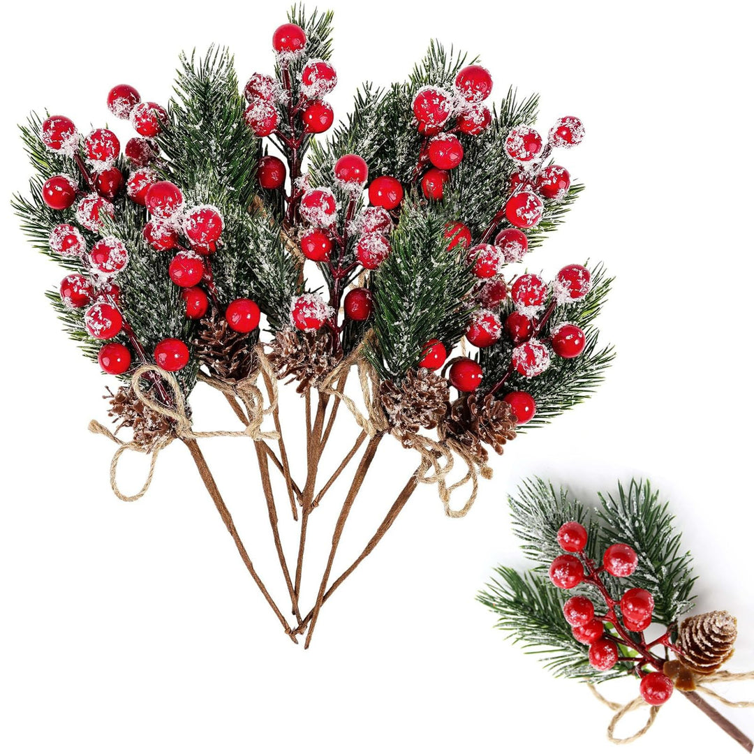 Rote Beeren Weihnachten künstliche Tannenzweige mit Beeren 24Stück Weihnachtsbeeren Hagebutten Deko
