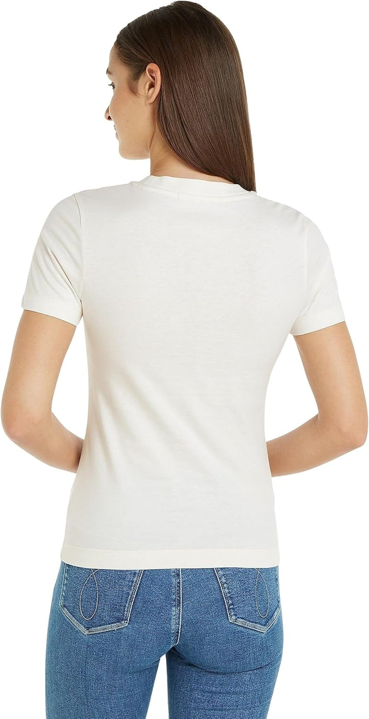 Calvin Klein Damen Monologo Slim Fit Tee J20j221426 Kurzarm Strickoberteile (1er Pack) XS Weiss (Ivo