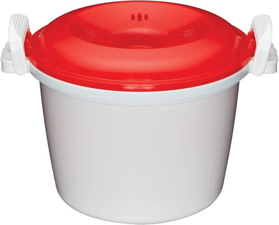 KitchenCraft Reiskocher - Mikrowellen-Dampfgarer, BPA-freier Kunststoff, 1,5 Liter, weiss/rot