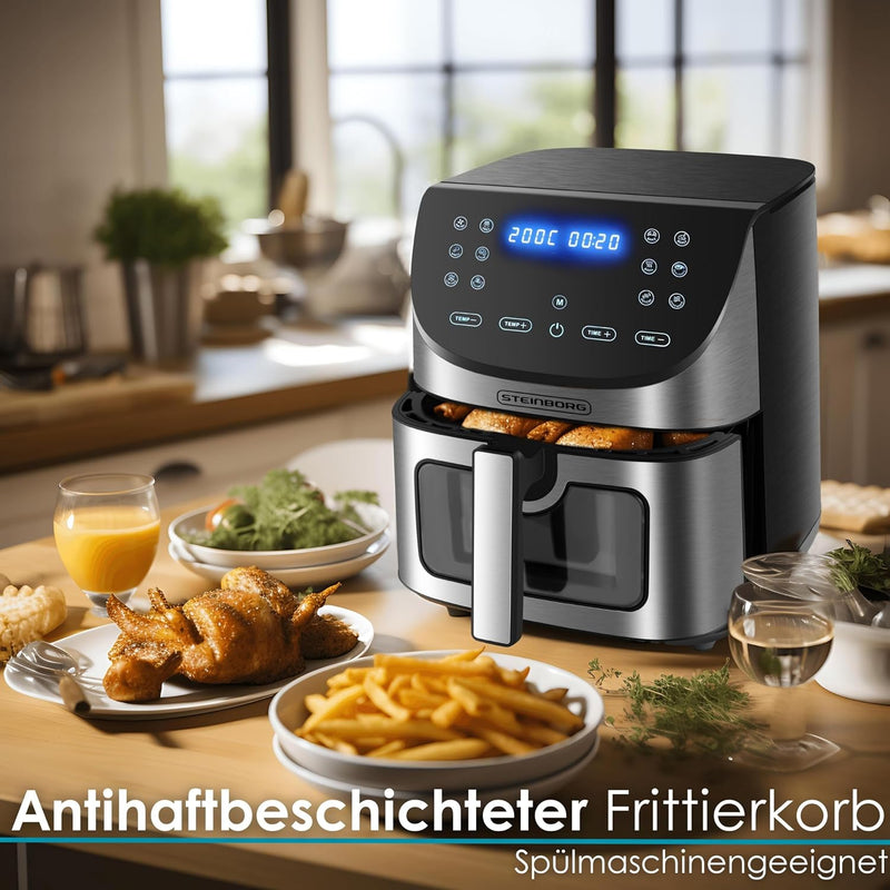 Heissluftfritteuse | 8 Liter | Heissluftfritteuse | 4 in 1 Mini Backofen | Fritteuse | Dörrautomat |