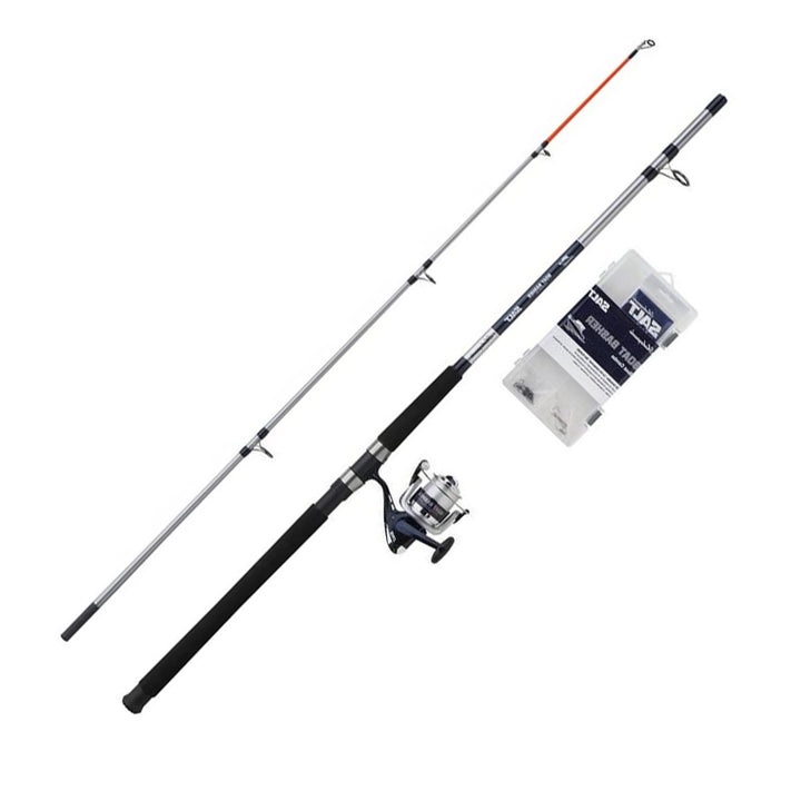 Shakespeare Salt Sea Fishing Combos, inklusive starker Graphitrolle, Fiberglasrute, Hartschalen-Ange