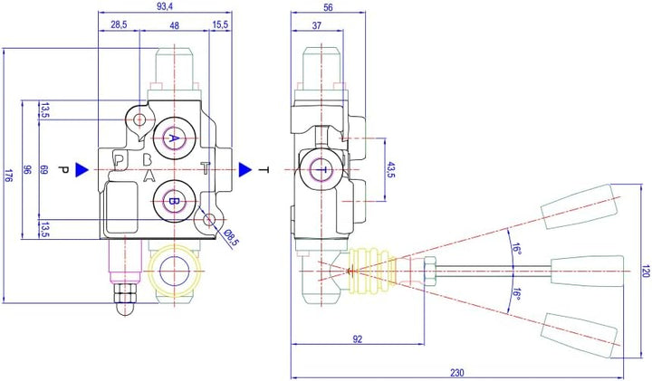 Ama Verteiler Hydraulisch Kompakt 3/8" 1 Hebel Doppeleffekt 40 Liter 58270 Handhebelventil Hydraulik