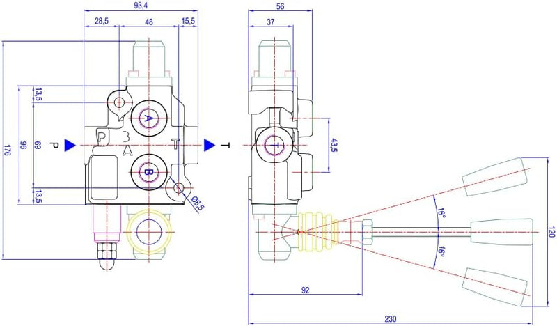 Ama Verteiler Hydraulisch Kompakt 3/8" 1 Hebel Doppeleffekt 40 Liter 58270 Handhebelventil Hydraulik