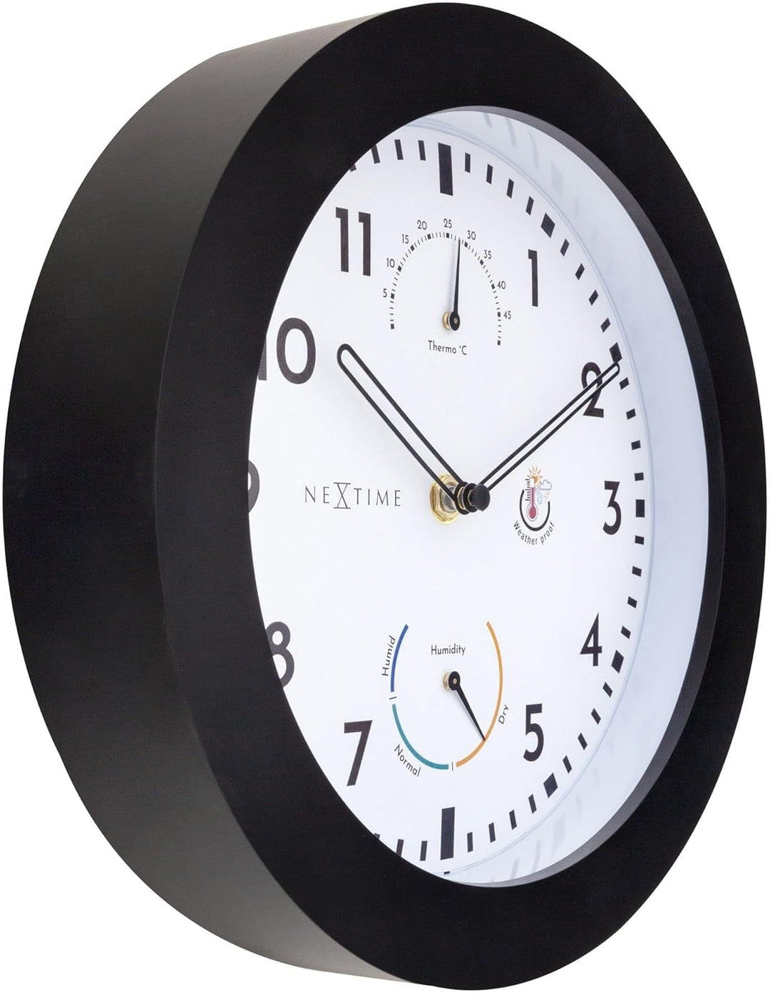 NeXtime Wall Clock (Garden/Inside) 25,5 cm-Time/Temp/Humidity-Black-Plastic Daisy, One Size