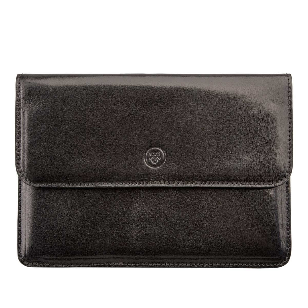 Maxwell Scott Handgefertigte Leder Reisedokumentenmappe Torrino in Schwarz, Schwarz