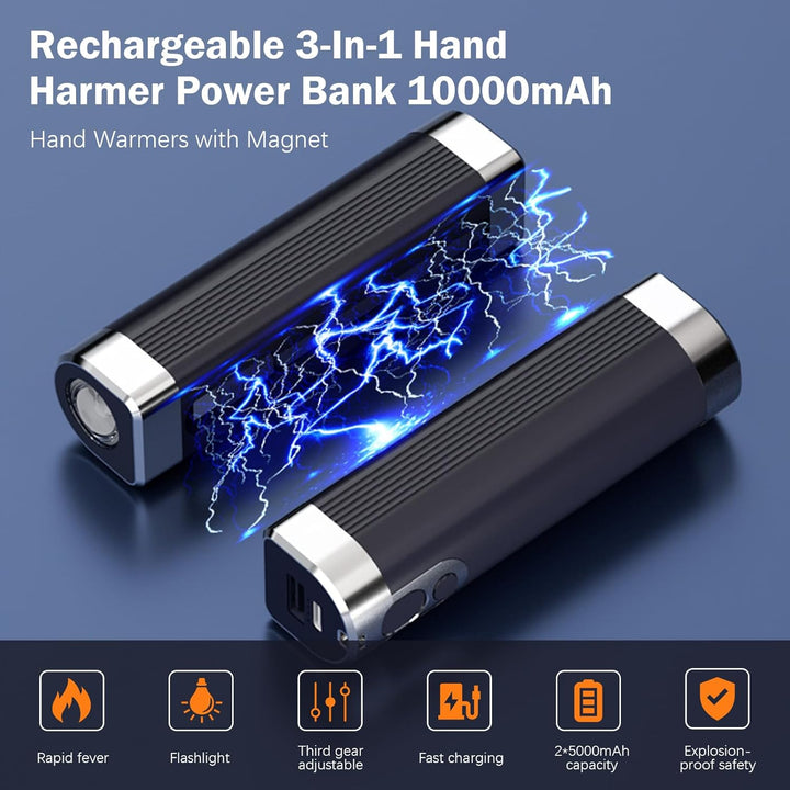 Handwärmer Wiederaufladbar 2 er,10000mAh Tragbarer Taschenwärmer,3 in1USB Batteriebetriebener Elektr