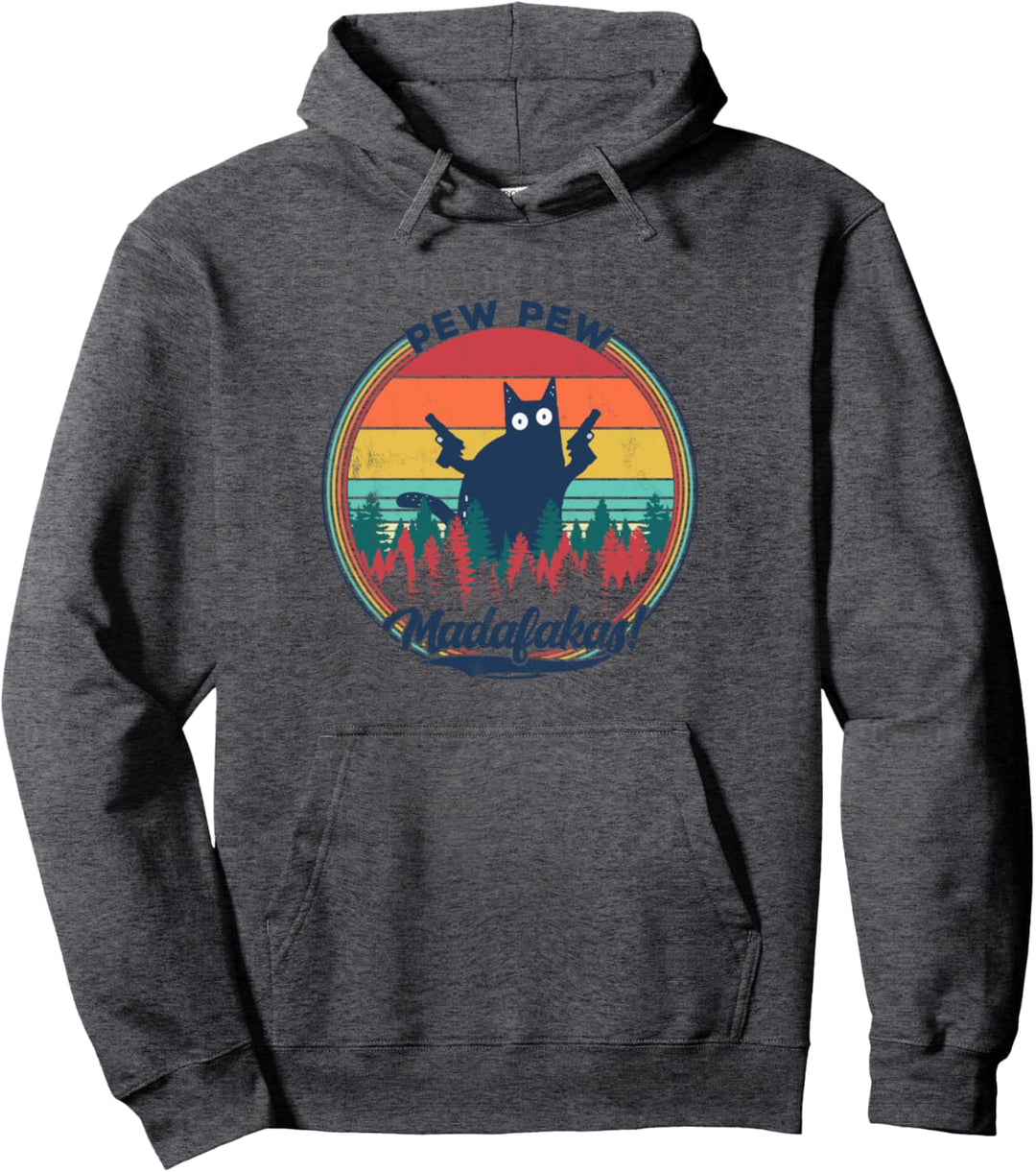 Pew Pew Madafakas - Vintage Crazy Cat Humor Pullover Hoodie